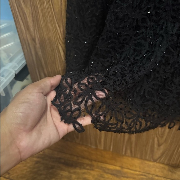 Cache Black Beaded Sheer Neckline Evening Gown Dress Size 12. Preown - Picture 5 of 14